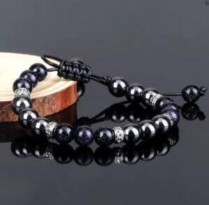 Bracelet Macramé Goldstone & hématite
