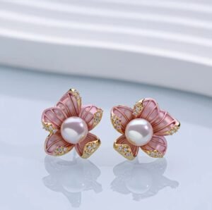 Boucles d'oreilles fleur perle véritable