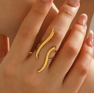 Bague vagues dorée ajustable