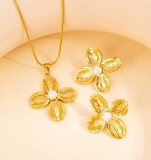Parure fleur perle acier