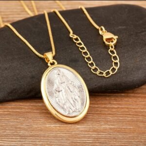 Collier Vierge Marie double face doré