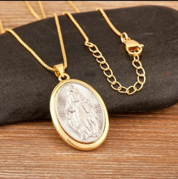 Collier Vierge Marie double face doré