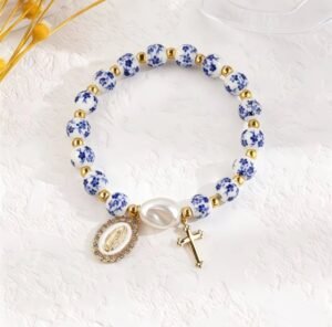 Bracelet chapelet céramique fleurie