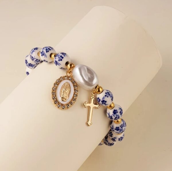 2026/09/1000220290.jpg Bracelet chapelet céramique fleurie